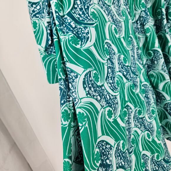 Zuri A-Line Dress Green Paisley Button Down Mock Neck 3/4 Sleeve Mini Size L - Picture 8 of 8